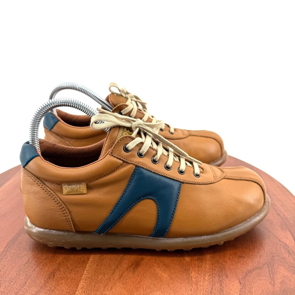 Camper Pelotas Ariel Tan Brown Blue Leather Sneakers Spain Men EU 39 US 6-6.5